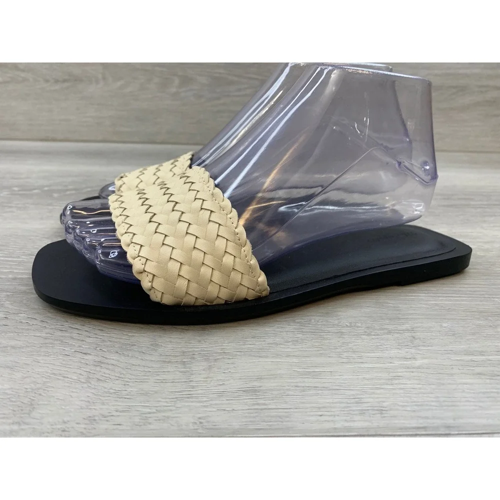 Madewell The Kiera Women's Sandals Woven Slide Cream Black Leather 7.5 Shoes - Picture 3 of 10